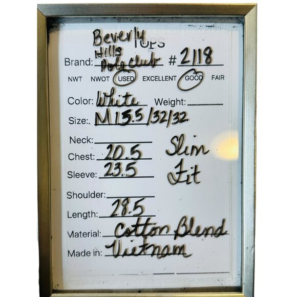 Beverly Hills Polo Club Slim Fit White Button Down Shirt M 15.5/32-33 - Picture 8 of 8